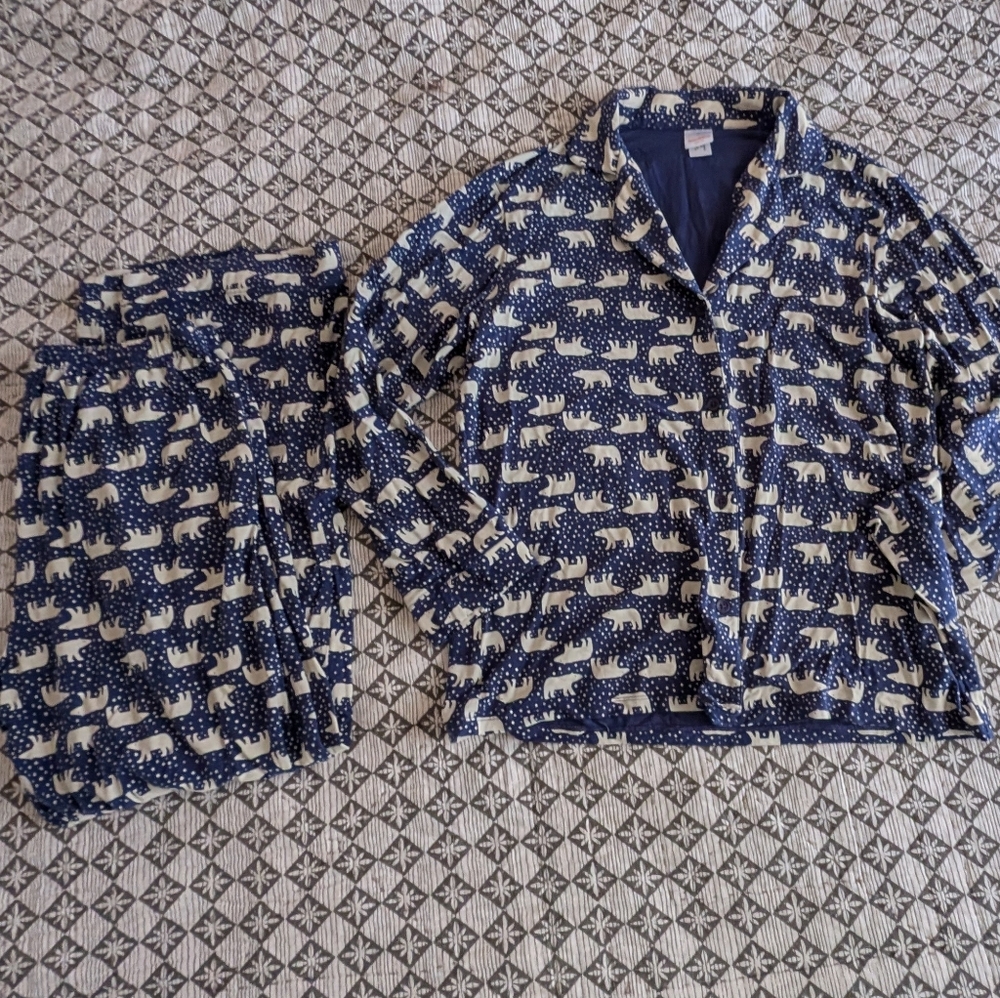 Hanna Andersson Navy Blue and Cream Polar Bear Pajama Set